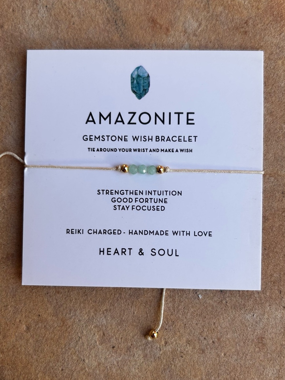 Heart Soul Amazonite Bead Bracelet with Gold Accents - Light Green NWT